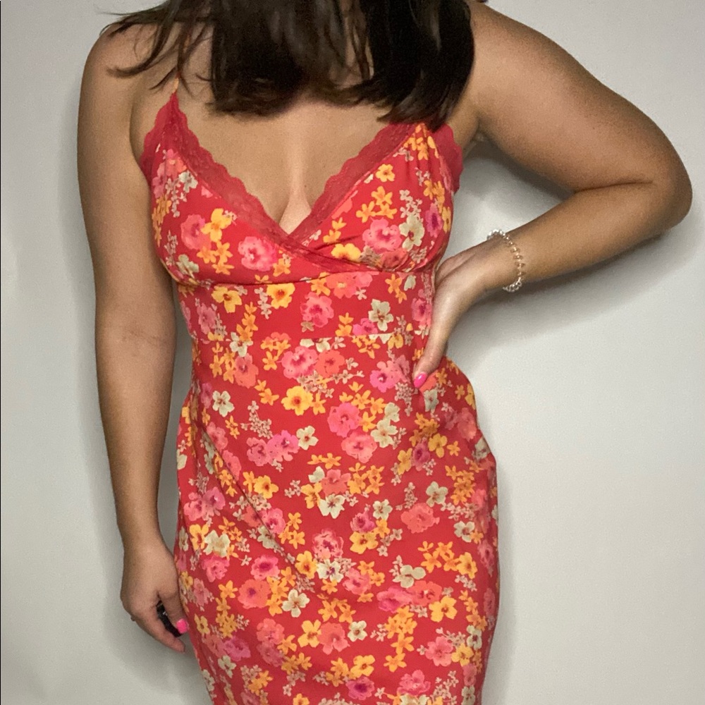 Pink floral vintage 90s y2k slip dress